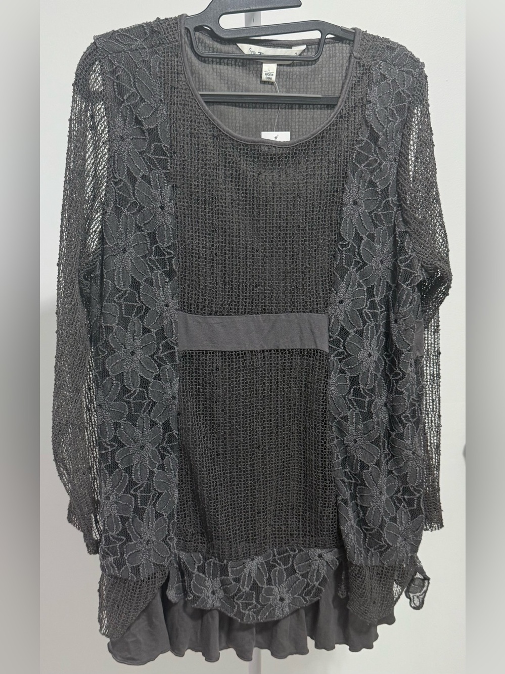 Tantrums Black Lace & Knit Layered Blouse PTP 22